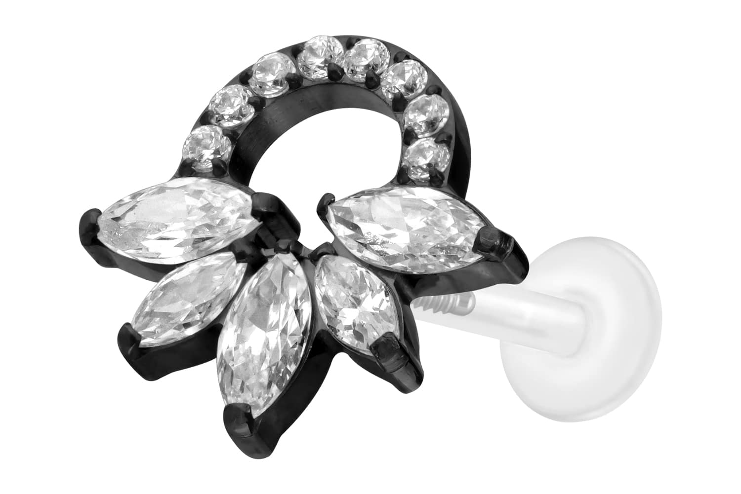 PTFE Labret Piercing mit Innengewinde + Titan-Aufsatz KRISTALLRASSEL